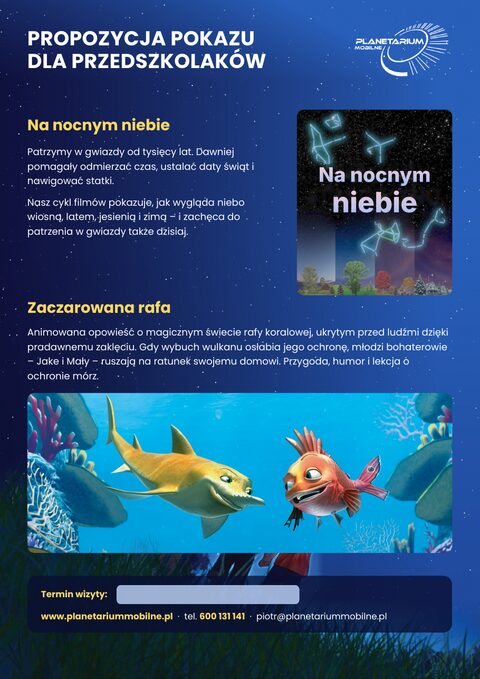 Plakat: Propozycja dla przedszkolaków – Na nocnym niebie · Zaczarowana rafa